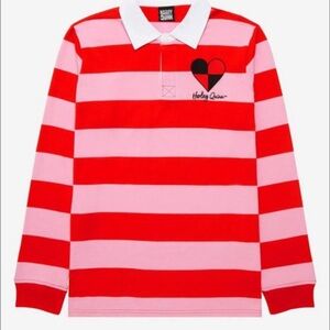 Harley Quinn box lunch New W tags rugby Red& Pink Striped Men's Shirt medium